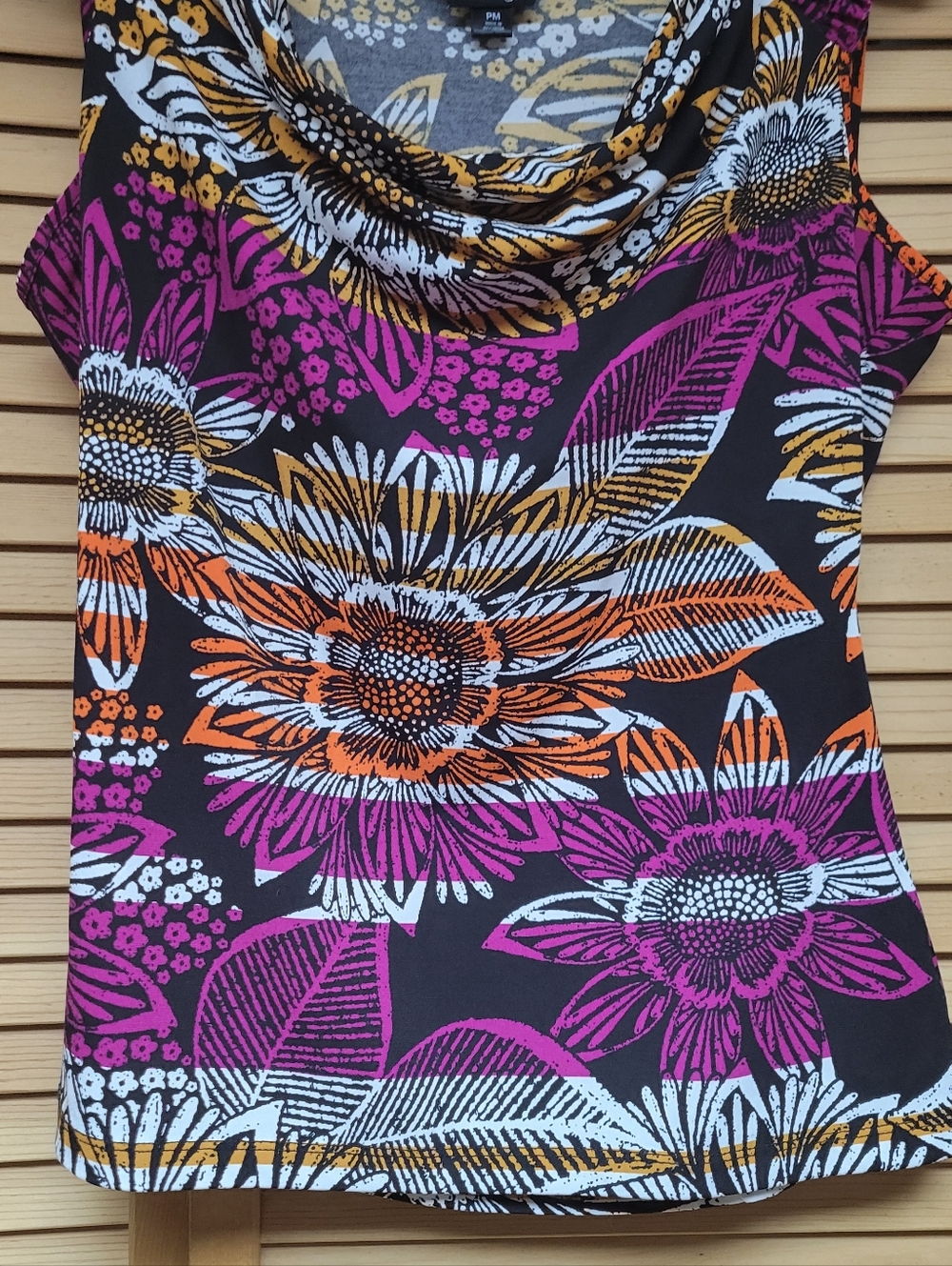 East 5th Black Tank Top with Pink, Orange & White Floral Print